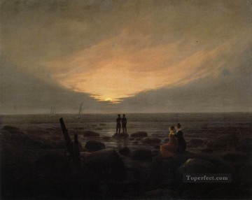 three women at the table by the lamp Painting - Moonrise By The Sea Romantic landscape Caspar David Friedrich